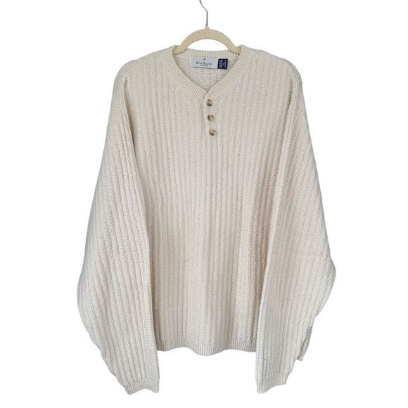 B8 VTG Bill Blass Men's‎ Cotton Knit Grandpa Henley Sweater Ivory Size XL - Picture 1 of 5